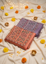 Hand-Embroidered Linen Cotton Floral prints Katha Saree with Blouse