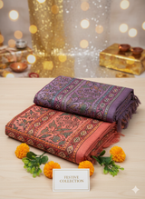 Hand-Embroidered Linen Cotton Floral prints Katha Saree with Blouse
